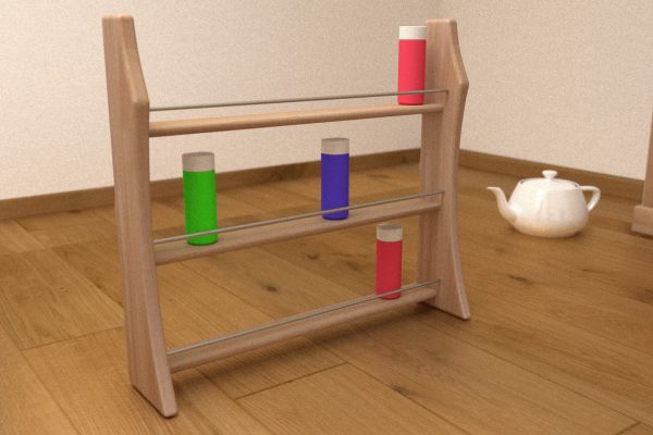 Gewürzregal aus Holz u. Metall: Buche / Esche und Aluminium / Messing, geölt, 3 Etagen NEU