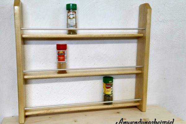 Gewürzregal aus Holz / Metall: Buche / Esche und Aluminium / Messing, geölt, 3 Etagen, Eckig NEU